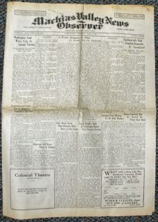 Machias Maine Me Machias Valley News Observer Newspaper March 8 1933