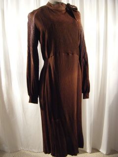 MainbocherRARE Vtg 30s Couture Brown Rayon Beaded Dress Bust 40 M L