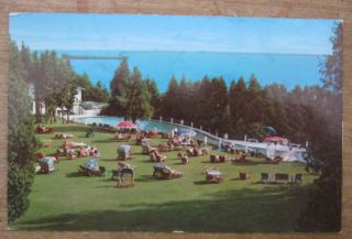 Postcard The Grand Hotel Pool Mackinac Island Michigan 1951