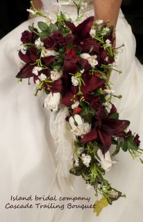 Bride Wedding Bouquet Burgundy Ivory Lily Rose 14pc