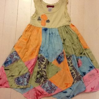 Mimi Maggie Dress Girls 3 3T Green Handkerchief Boutique Patchwork