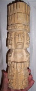 Signed Primitive Folk Art of Aztec Totem Pole Figurine