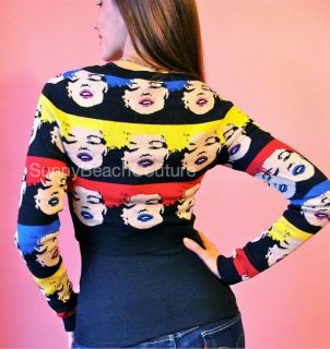 Betsey Babe Multi Face Cardigan Sweater Wink Marilyn s M L