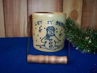 Maple City Pottery Salt Glazed Crock Let It Snow Man