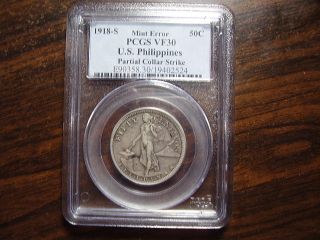 PCGS VF 30 US Philippines Mint Error 50 Cents 1918S