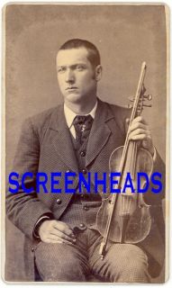 1800s Winchester Indiana Man Fiddle Violin Player CDV Photo Old Estate