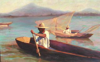 Marion H Miller Fishermen in Rowboats with Nets as Is Condition