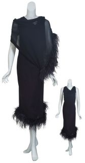 MARINA RINALDI Exquisite Black Silk Marabou Feathers Gown Dress WOMENS