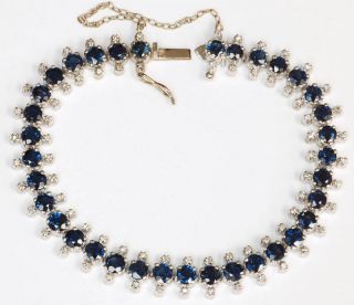 10KW Gold Blue Sapphires Diamonds Bracelet 8 00 Carats
