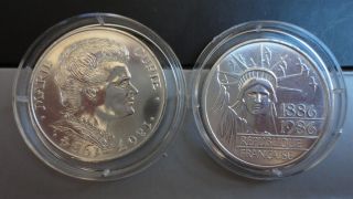 lovely silver coins of 100 francs from France Marie Curie and Liberty