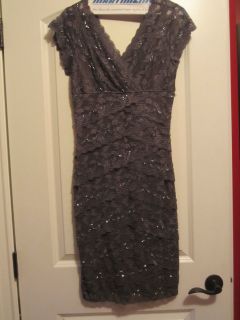 Marina Gunmetal Lace Beaded Dress Size 6