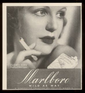 1936 Smoking Woman Photo Marlboro Cigarettes Vintage Print Ad 2