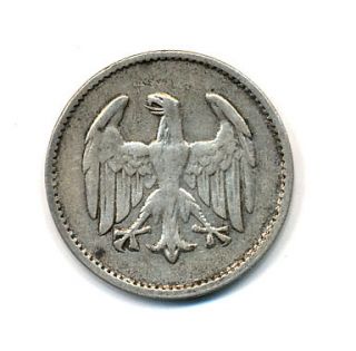 1924 G Germany Silver 1 Mark Weimer Republic VF