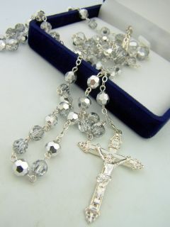 Crystal Rosary Beads Silver P Mary Cross Crucifix Box