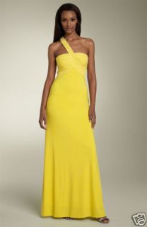 268 Mary L Couture One Shoulder Jersey Gown 6 Yellow wedding prom