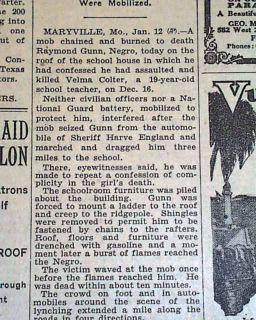 Maryville MO Negro Lynching Raymond Gunn 1931 Newspaper