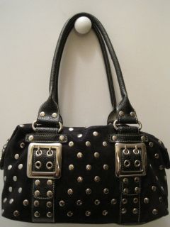 Kathy Van Zeeland Black Studded Satchel Handbag Excellent