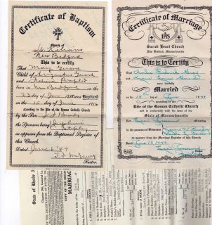 1949 NEW BEDFORD MASSACHUSETTS Baptism Marriage Certificates TIVERTON
