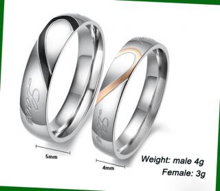 Heart Shape Matching Titanium Steel Promise Ring Couple Wedding Bands