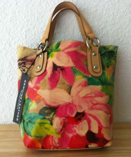 New Maurizio Taiuti Painted Leather Floral Tote Bag Made in Italy