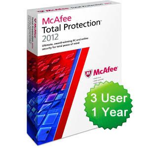 McAfee Total Protection 2012 1 Year 3 PCs Antivirus Internet Security