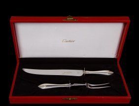 New Cartier Sterling Silver Meat Carving Set Knife and Fork