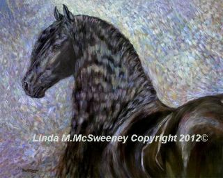 Linda McSweeney 11 x 14 Print Friesian Horse Black Magic Portrait