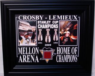 Crosby Lemieux Stanley Cup w Mellon Arena Seat Framed