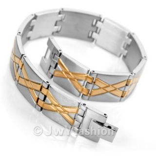 Mens Silver Gold Stainless Steel Bracelet Cuff Bangle VC780