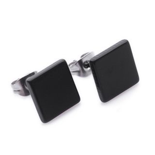Square Stainless Steel Stud Hoop Mens Black Earrings E136
