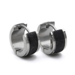 Black Silver Matted Stainless Steel Stud Hoop Mens Earrings E184