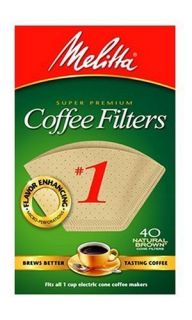 Melitta Cone Coffee Filters Natural Brown No. 1 40 Count Filters (Pack