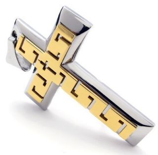 Stainless Steel Gold Cross Mens Pendant Necklace
