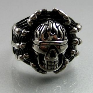 Unique Biker Stainless Steel Spider Skull Mens Ring