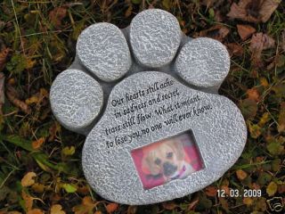New Pet Paw Memorial Stone Monument Dog Cat Holds Photo