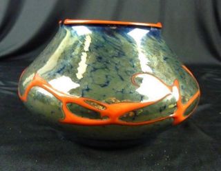 AMAZING STUDIO ART GLASS SIGNED BY MENSCH 99 RED BLUE BLACK BOWL
