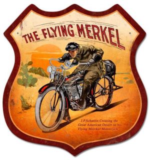The Flying Merkel Vintage Motorcycle Shield Metal Sign