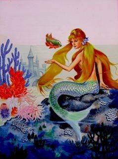 Mermaid Cover Art Painting Jeanne Voelz 1960 VTG + Original File Book