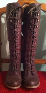Eric Michael Madrid Soft Brown Leather Wedge Tall Lace Boot sz 39