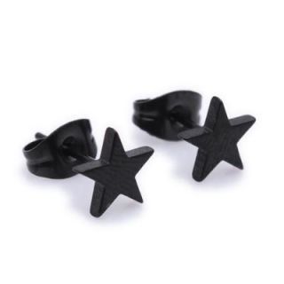 Dark Black Star Stainless Steel Stud Hoop Mens Earrings E80
