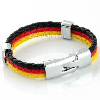 Mens Germany Flag Style Rope Surfer Leather Bracelet LB137