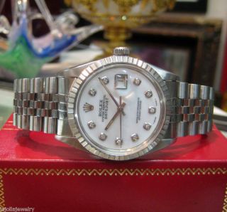 Mens Rolex Datejust Diamond Dial Stainless Steel Watch