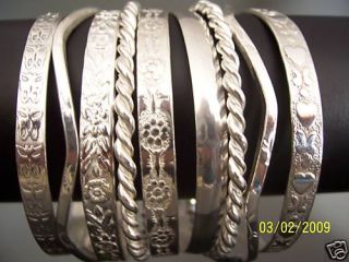 Mexican Silver Spring Bangles Bracelets Butterflies Hearts Flowers