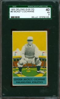 1933 DeLong #6   Mickey Cochrane (RC)   SGC 40    Philadelphia As HoF