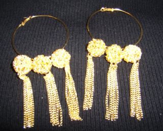 Wivesinspired Draya Gold Hoop Earrings w Tassles Mesh Balls