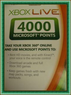 Xbox Live 4000 Points Game Microsoft 360 Kinect and More