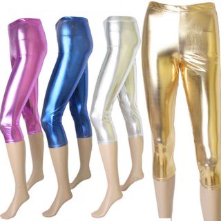 Foil Metallic Coating Cropped Leggings Capri Pants
