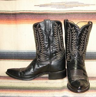 Mens Vintage Tony Lama Black Label Black Leather Shorty Cowboy Boots 9