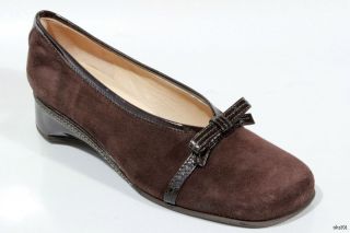 New $405 Rangoni Volpe Brown Suede Small Wedge Bow Shoes Italy