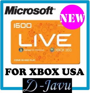 MICROSOFT POINTS CARD USA 1600 MS XBOX 360 LIVE GAMES FOR WINDOWS